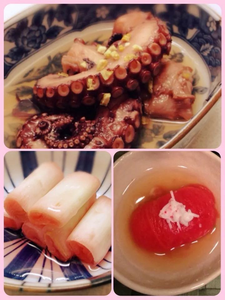 蛸の柔らか煮🐙梅酢ネギ🌱        トマトの冷たいおでん🍅|もとぱんさん