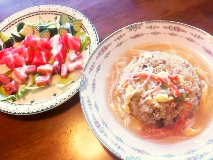 あんかけ炒飯、サラダ|えみさん