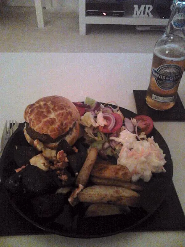 Snapdishの料理写真:lamb burger, wedges and warm beetroot salad|staceさん