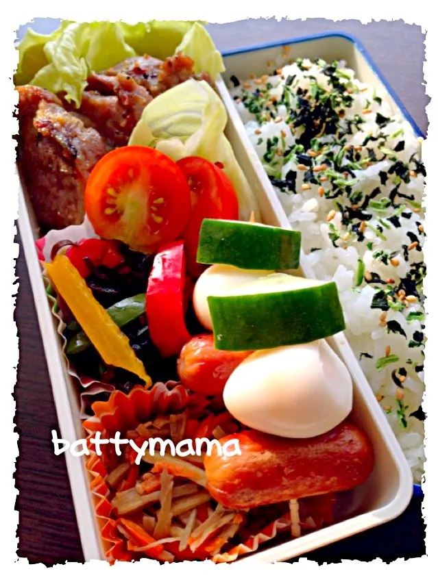 トンテキのレモンペッパー焼き弁当〜☆battymamaの女子かわぃぃお弁当〜☆8/28(水)☆|ばってぃーまま＠♪さん