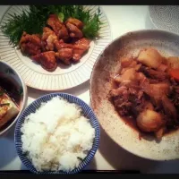 いつもの晩ご飯♡肉じゃが&鶏の甘酢煮&自家製タレの冷奴|kojikojiさん