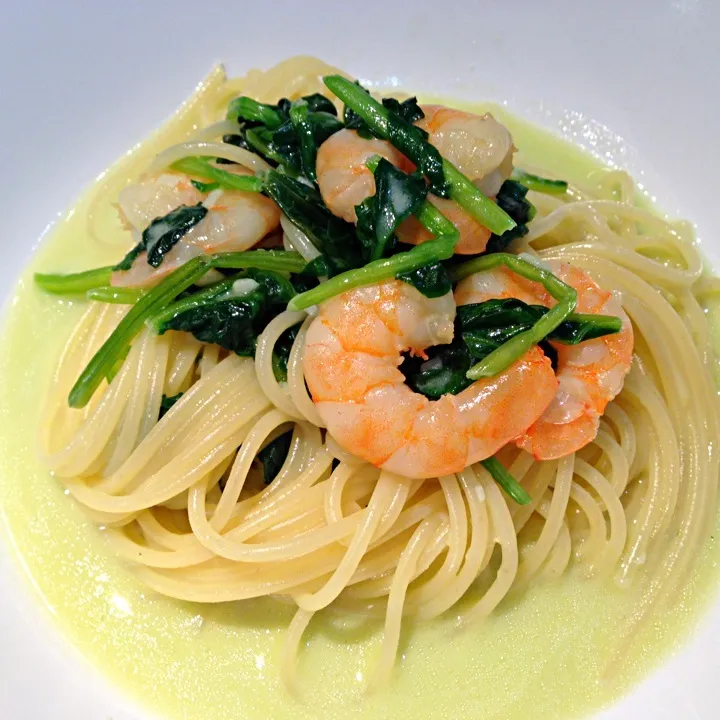 小エビとほうれん草のクリームパスタ|seiko Oさん