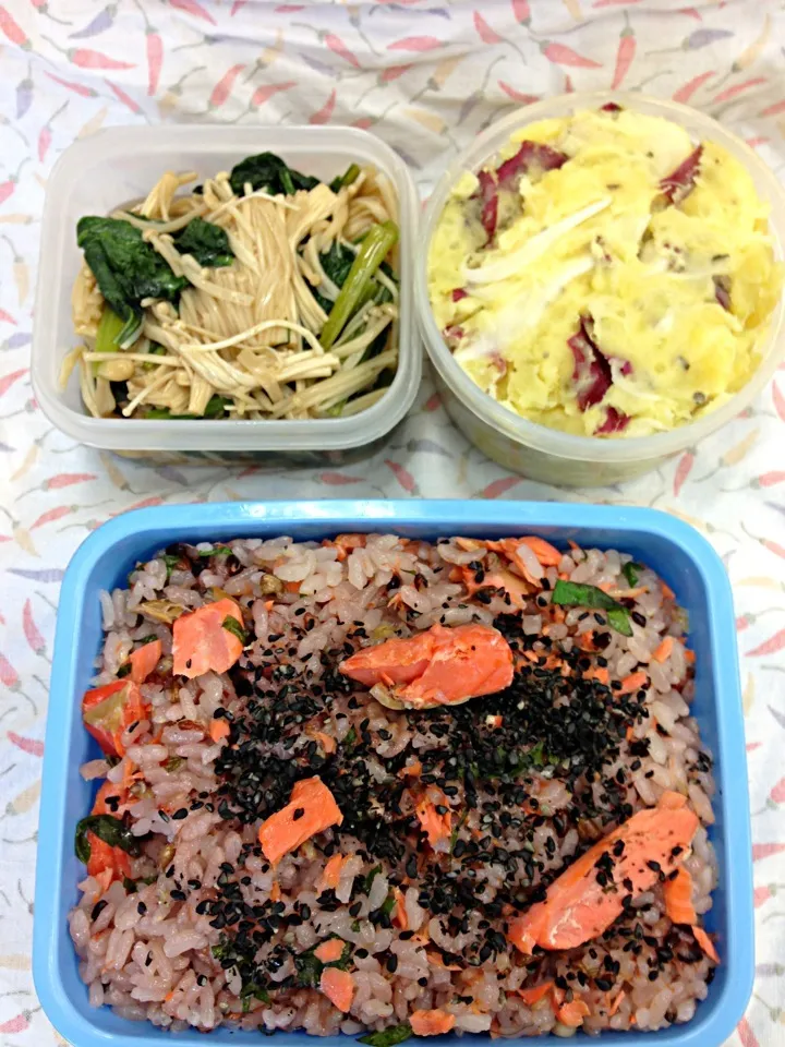 ほぐし鮭ご飯とさつまいもサラダのお弁当|Yoko Hayashiさん