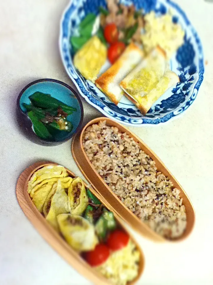 Today's lunch box & dinner plate for daughter. こないだ作って冷凍しといたサモサ。オーブントースターだとうまく色がつかないー^^;|hoppycowさん