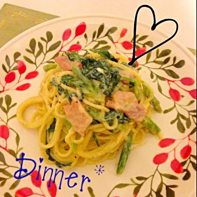 ほうれん草とアスパラの豆乳カルボナーラ★|TanTan*さん