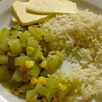 White rice; fresh white cheese and chayote with corn|Gabriela Alvarezさん