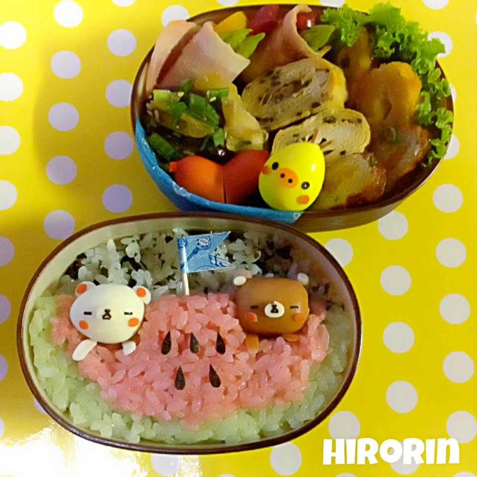 リラックマたちのスイカ弁当🍉♡|ひろりんさん