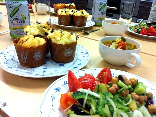 ケークサレ＆夏野菜のサラダ＆トマトとオクラのスープ|植田さん