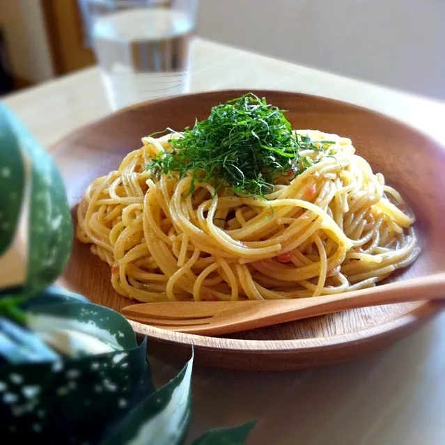 梅しそスパゲッティ🍝家庭教師の先生との勉強が終った息子のランチ|mikachiさん