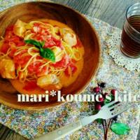 サーモンとフレッシュトマトのクリームパスタ(*^^*)