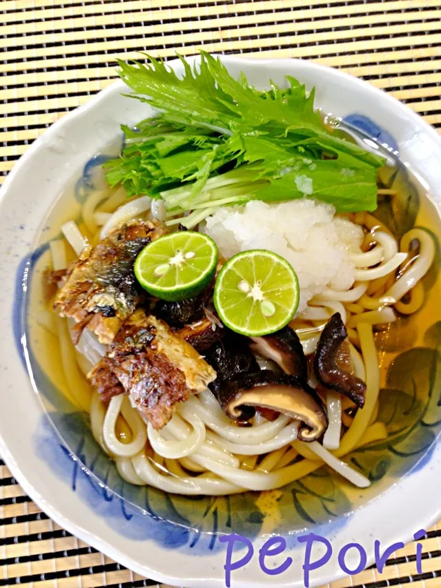 ランチ〜焼きサンマのおろしぶっかけ冷しうどん(^-^)|ぺぽりさん