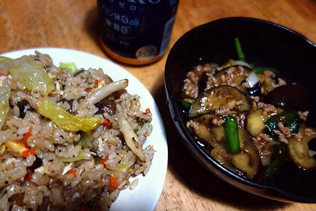 チャーハン、ナスと挽き肉の味噌炒め|Akira Matsuさん