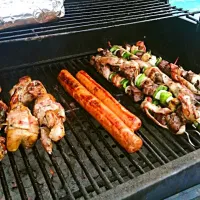 Snapdishの料理写真:Quail, sausage, and kabobs|Matt Melvinさん