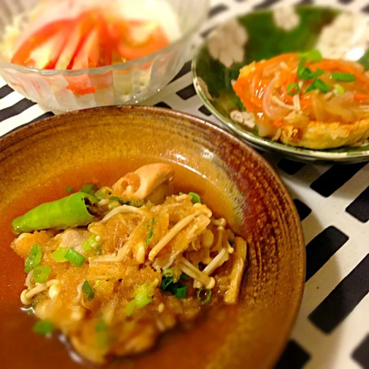 鶏肉のみぞれ煮🍀中華餡がけ揚げ出し豆腐🍀サラダ|mochaさん