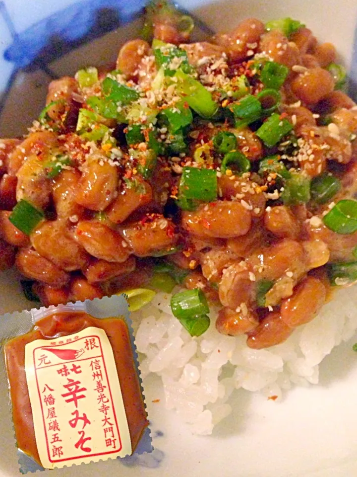 Salty Bean Paste Chili seven spices of Natto rice( ›◡ु‹ )七味辛味噌納豆ご飯|🌈Ami🍻さん