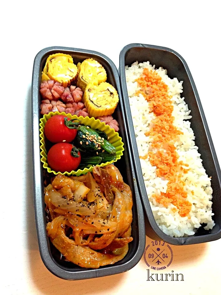 Snapdishの料理写真:高校生息子弁当  豚肉ケチャップソテー|くりんさん