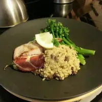 Grilled Dorado w/capocollo-wrapped jalapeño popper, gallo pinto & citrus garlic broccolini|Billy Ourslandさん