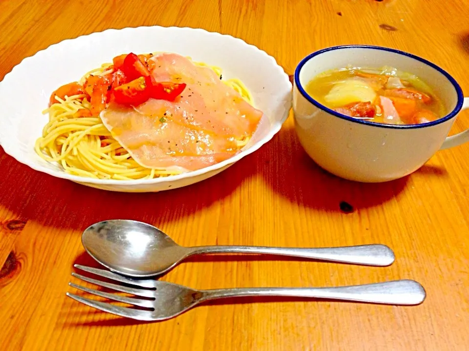 生ハムとトマトの冷製パスタとポトフ|ももかさん