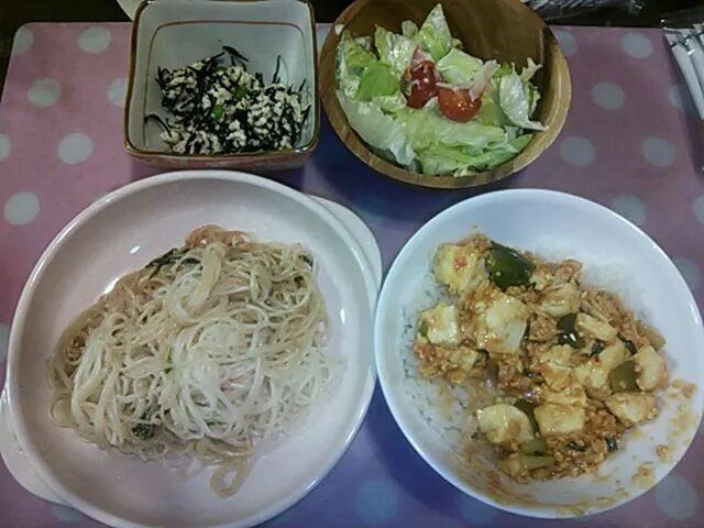 ひじきの豆腐あえ&素麺チャンプルー&麻婆豆腐|クラキティさん