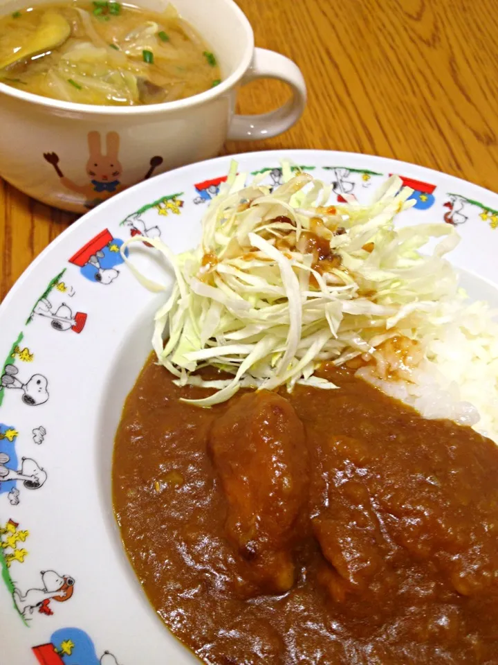 チキンカレー＆野菜沢山の味噌汁|ゆりっちょんさん