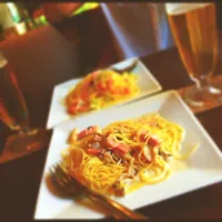 Snapdishの料理写真:パスタにビール…|さきぼーさん