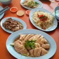 Singapore Chicken rice, fried bean sprouts with salted fish|Janice Seah Teoさん