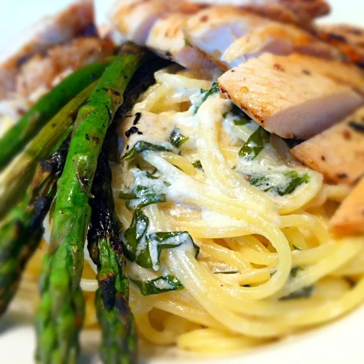 Snapdishの料理写真:Lemon and Basil Pasta with Grilled Chicken|Nanaさん