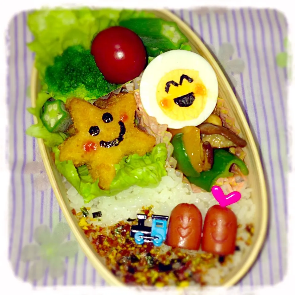 Snapdishの料理写真:ゆっぴーઈ(◕ั◡◕ั)*ﾟ*♡の『お星さま＆お月さまニコニコ😊』弁当|kumiさん