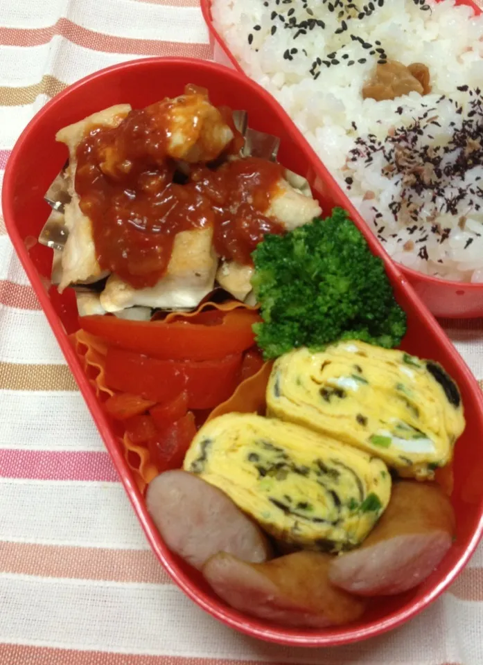 レンチン塩麹鶏をトマトタルタルで！弁当|kokoさん