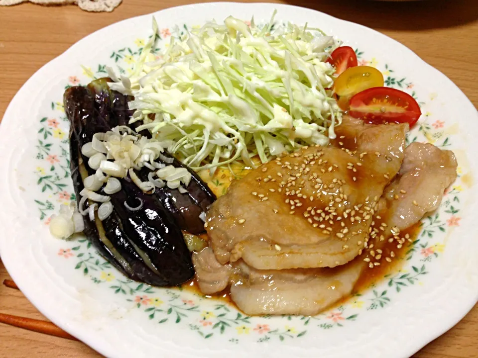 豚肉の生姜焼きと茄子😆|こんこんさん