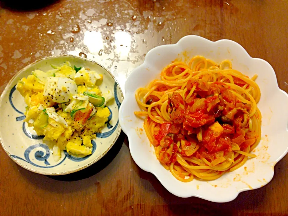 卵たっぷりポテサ＆鶏肉のトマトソースパスタ|YUKIさん