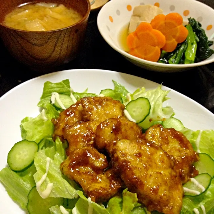 鶏のカレー照り焼きの晩ご飯|mikaさん