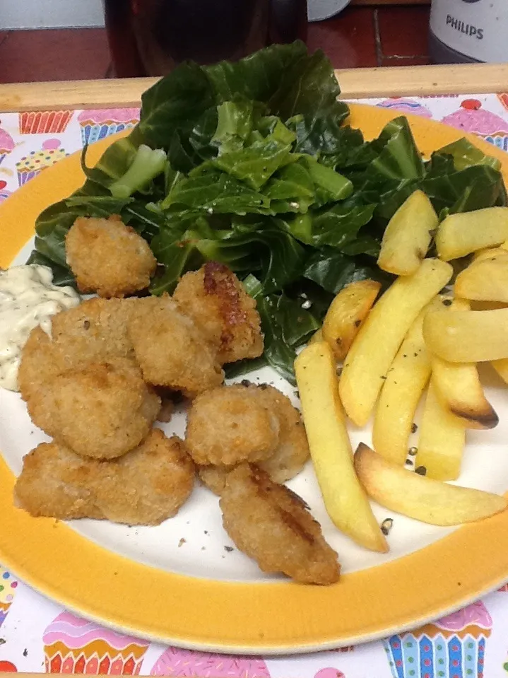 Scampi with chips and spring greens|Alan (Fred) Pipesさん