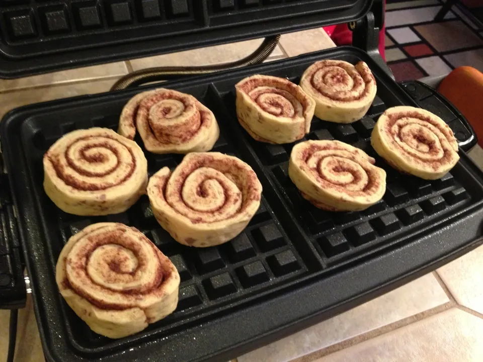 Cinnamon rolls on the waffle iron! Makes great waffles!!|David McGuireさん