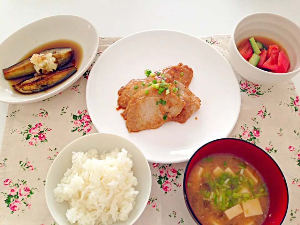 生姜焼き、焼きなす♡|ぽんぽこさん