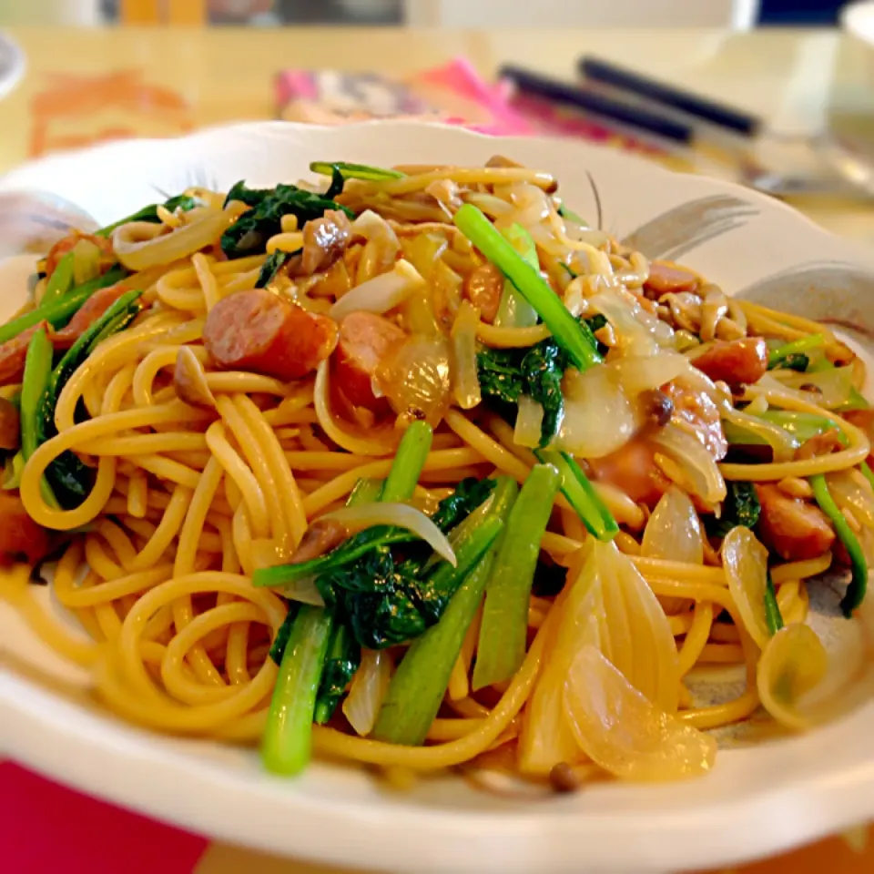 今日のパパパスタ【ジャポネ風小松菜のバター醤油パスタ】|不動南平さん