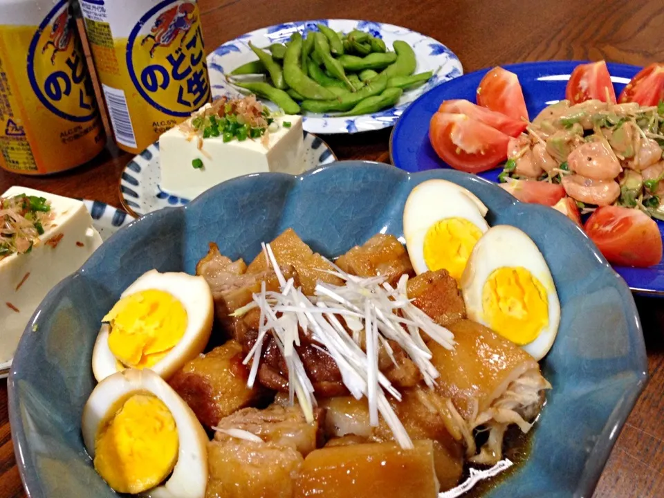 豚の角煮、エビとアボカドのサラダ|うめち。さん