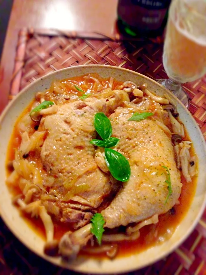 Snapdishの料理写真:Stew of tomato and mushroom chicken🍅ﾁｷﾝとｷﾉｺのﾄﾏﾄ煮込み by chef Hubby|🌈Ami🍻さん