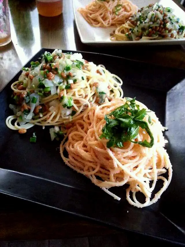 たらこスパゲッティ&納豆スパゲッティ|まいくさん