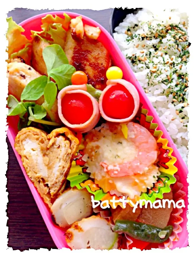 Snapdishの料理写真:チキンのハーブ焼き弁当〜☆battymamaの女子かわぃぃお弁当〜☆9/6(金)☆|ばってぃーまま＠♪さん