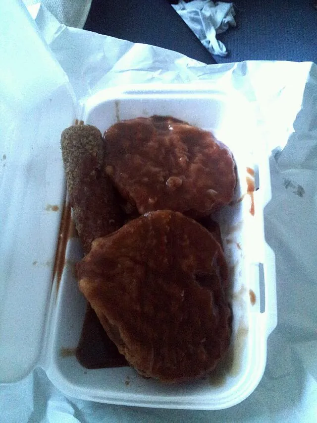 scottish cuisine- battered hamburgers and a white pudding covered in chippy sauce|ryanさん