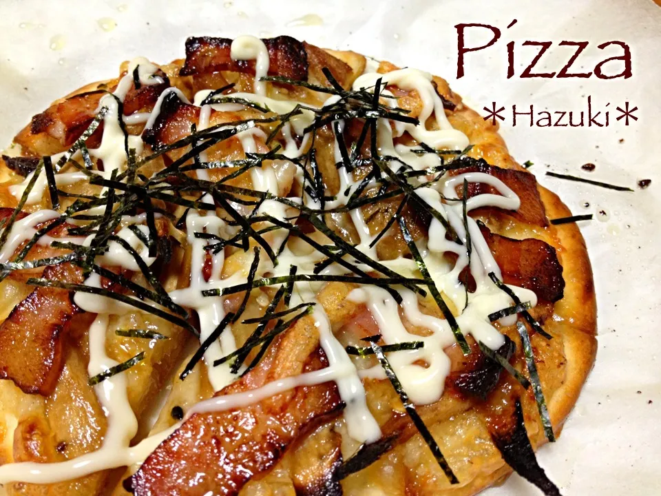 Snapdishの料理写真:息子が作ったピザ生地で金平牛蒡ピザ🍕|Hazukiさん