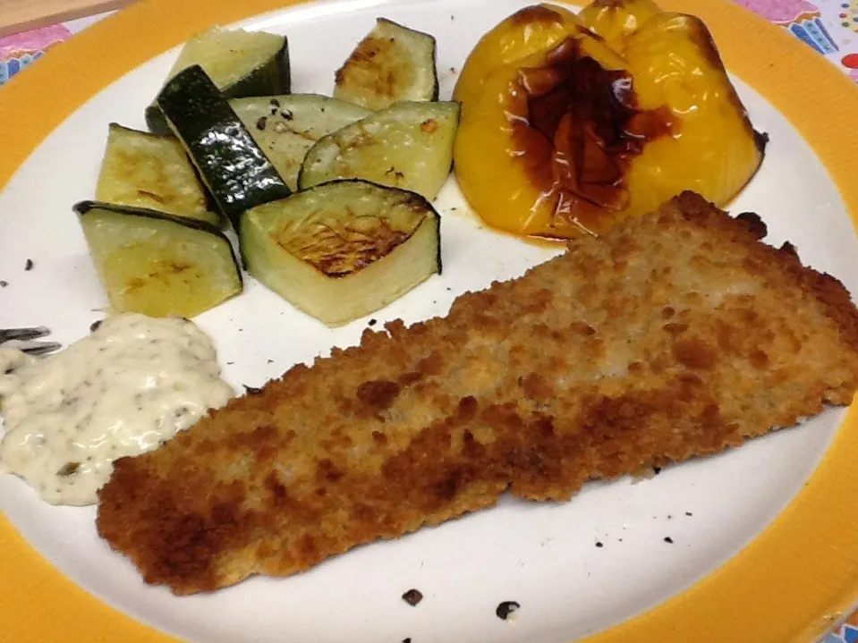 Breaded haddock with roasted yellow pepper and marrow|Alan (Fred) Pipesさん