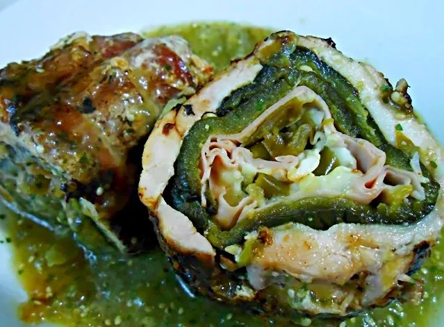 Snapdishの料理写真:Uncle Gary's Gourmet Candied Jalapeños stuffed chicken & cheese  poblano peppers|Gary Langerさん