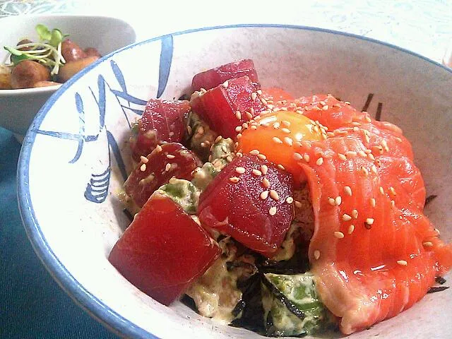 マグロアボカドとサーモン丼|しほさん