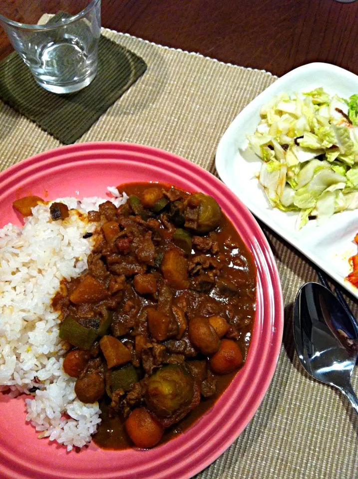 ラム肉のカレーと白菜サラダ|ゆきぶぅさん