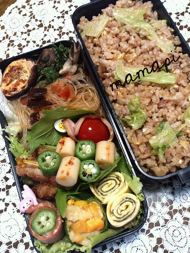 おはよーごじゃります♪♪(^0_0^)今日も早番長男レタス炒飯弁当☆昨日ら雨がパラパラ～|katumi  ueharaさん