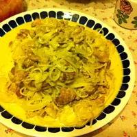 カボチャと豚肉のパスタ♡|ぶぶかさん