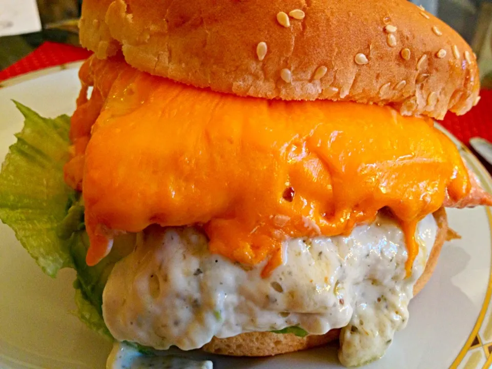 Snapdishの料理写真:French style salmon burger with  cheese|excellente cuisineさん