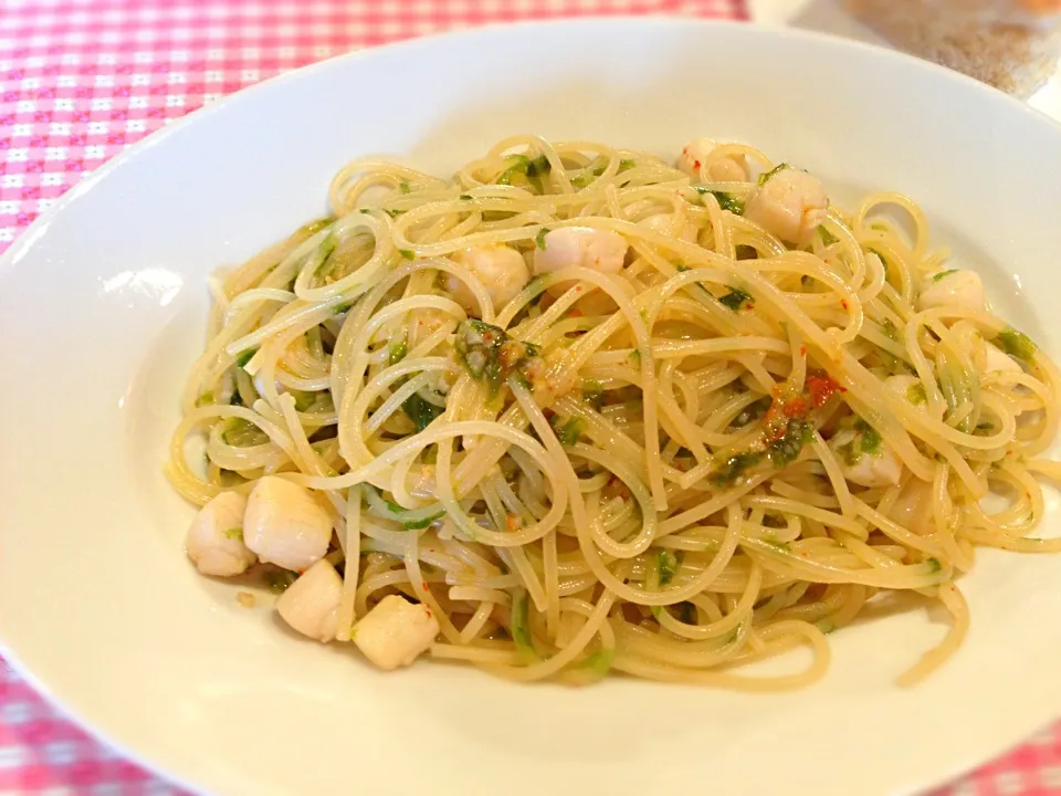 ホタテ小柱と生海苔のベペロンチーニ|もりさん